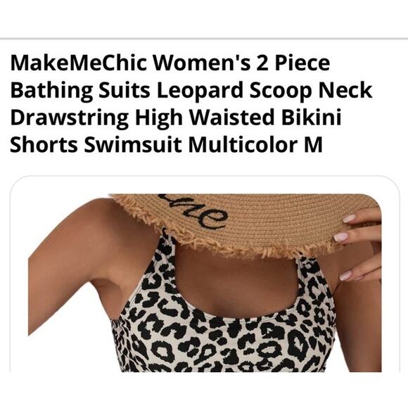 MakeMeChic Women’s 2 Piece Swimsuit Leopard Scoop Neck High Waist Drawstring M - Picture 14 of 14